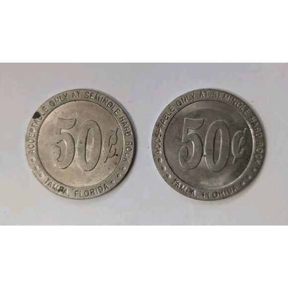 Seminole Hard Rock Hotel Casinos 50 Cents Token Lot of 2 Tampa Florida - Picture 1 of 5